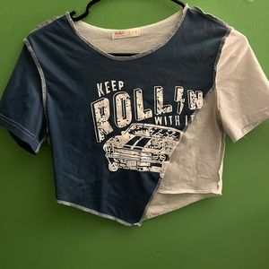Blue and White women’s crop top